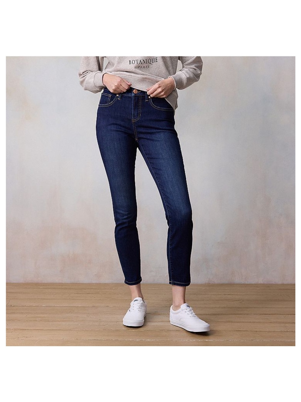 LC Lauren Conrad Dark Blue Cropped Mid Rise Slim Jeans